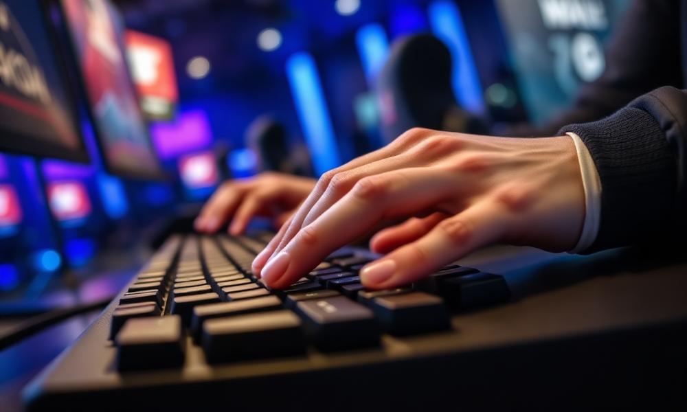 Close up of pro player hands on a mechanical keyboard